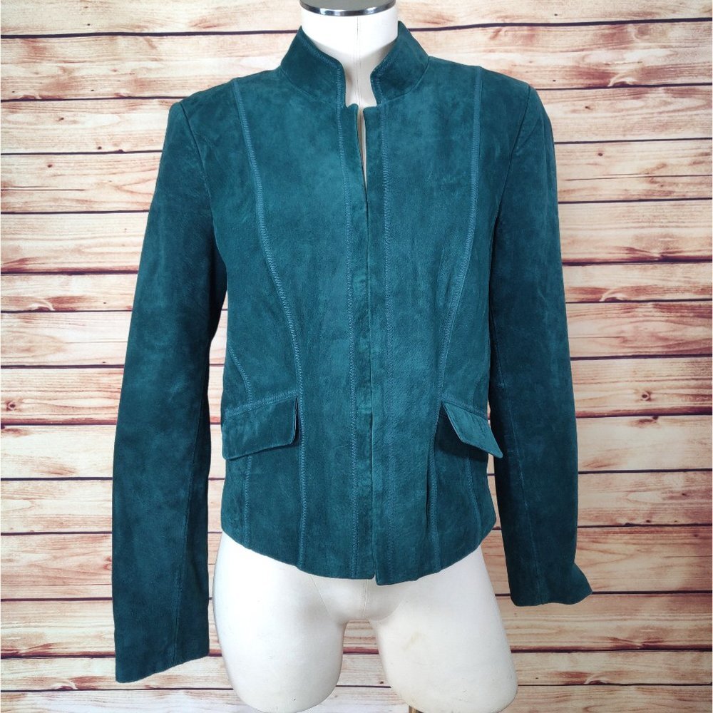 Classiques Entier Emerald Green Suede Mandarin Collar Jacket